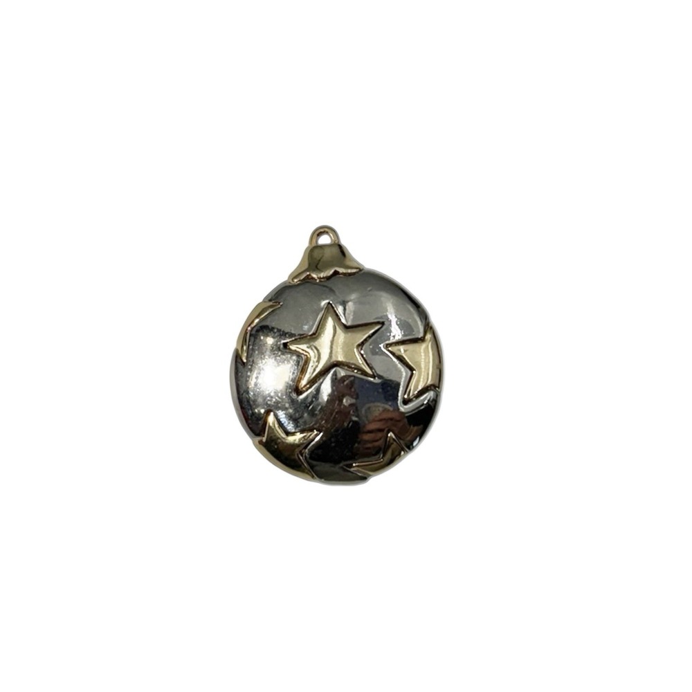 Vintage Liz Claiborne Silver Tone Gold Star Christmas Ornament Brooch Pin